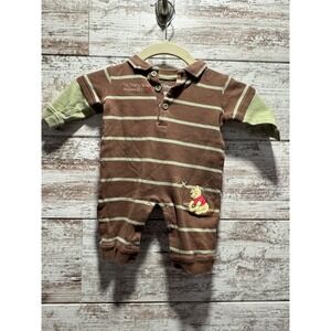 Disney Baby Winnie the Pooh Striped Romper Onesie 0-3 Months Brown Green